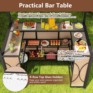Outdoor Grill Gazebo with Bar Table, Storage Shelves and 2 Stools – 6.5' x 4' x 8'