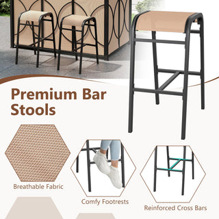 Outdoor Grill Gazebo with Bar Table, Storage Shelves and 2 Stools – 6.5' x 4' x 8'