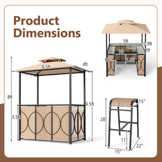 Outdoor Grill Gazebo with Bar Table, Storage Shelves and 2 Stools – 6.5' x 4' x 8'