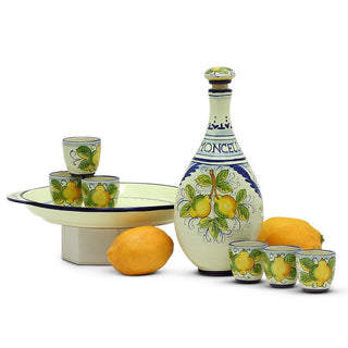 LIMONCELLO: Limoncello Set with Blue trimmings - Bottle with stopper and Tray and 6 Shot Glasses - (Limocello liquor not included)