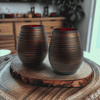 Black Swirl Stemless Wine Glasses with Copper Interior – Set of 2