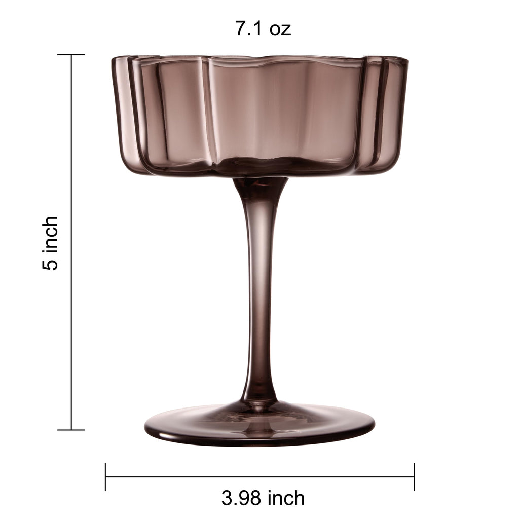 Flower Wave Coupe Cocktail Glasses Set of 6 – Venus Brown Colored Drinkware for Home Entertaining