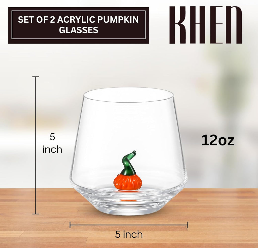 Khen Pumpkin Glass Tumbler Set 12oz – Fall Decorative Drinkware for Bar & Holiday Gifts
