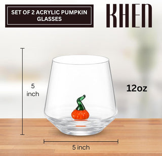 Khen Pumpkin Glass Tumbler Set 12oz – Fall Decorative Drinkware for Bar & Holiday Gifts