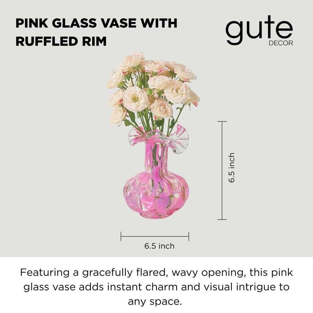 Blush Petal Small Hand-Blown Glass Flower Vase – 7-Inch Decorative Vase for Home Decor