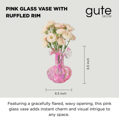 Blush Petal Small Hand-Blown Glass Flower Vase – 7-Inch Decorative Vase for Home Decor