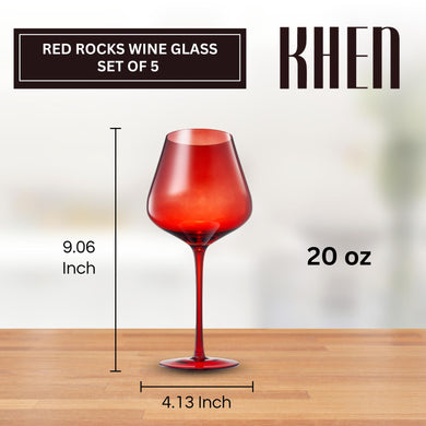 Red Rocks Gradient Colored Wine Glass Set of 5 – Elegant 20oz Glassware for Home Bar