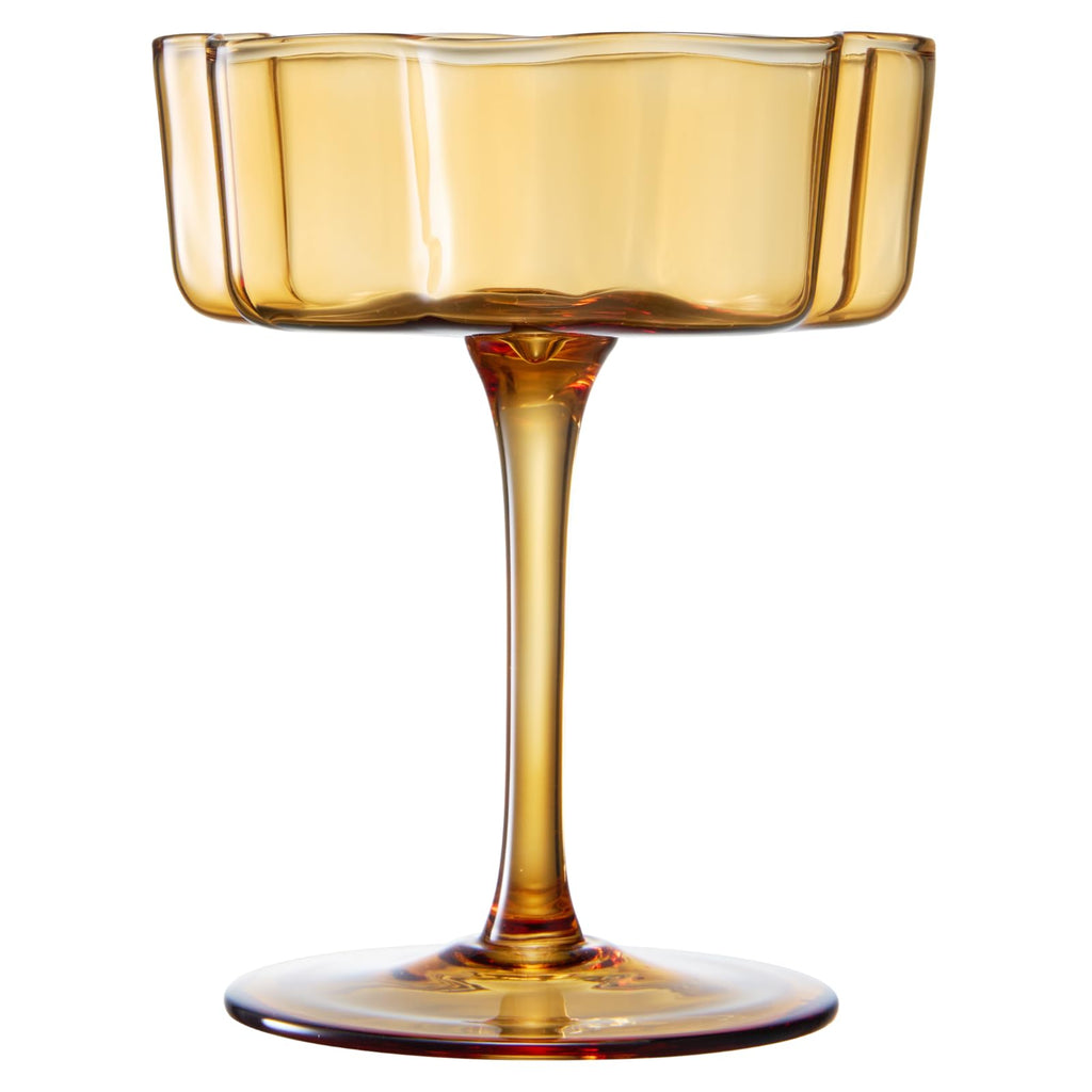 Amber Flower Wave Coupe Glasses Set of 2 – Colored Cocktail Glassware for Parties