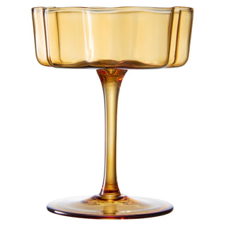 Amber Flower Wave Coupe Glasses Set of 2 – Colored Cocktail Glassware for Parties