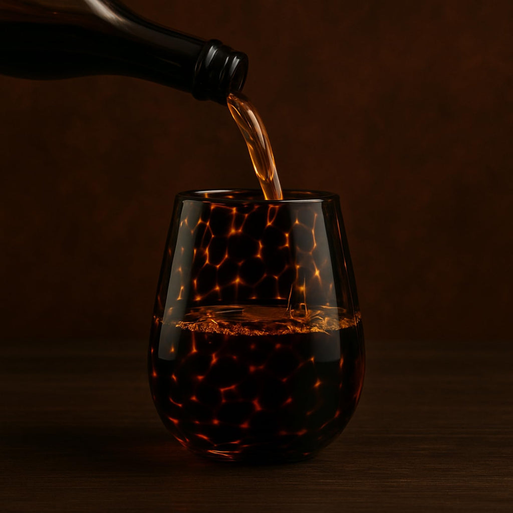 Leopard Print Amber Stemless Wine Glass Set of 2 – Trendy Colored Drinkware for Wine Lovers
