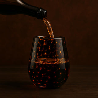 Leopard Print Amber Stemless Wine Glass Set of 2 – Trendy Colored Drinkware for Wine Lovers