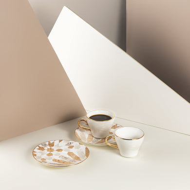 Amal Turkish Coffee & Espresso Cup Set (12-Pc) – Beige & Gold Luxury Bone China