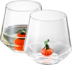 Khen Pumpkin Glass Tumbler Set 12oz – Fall Decorative Drinkware for Bar & Holiday Gifts