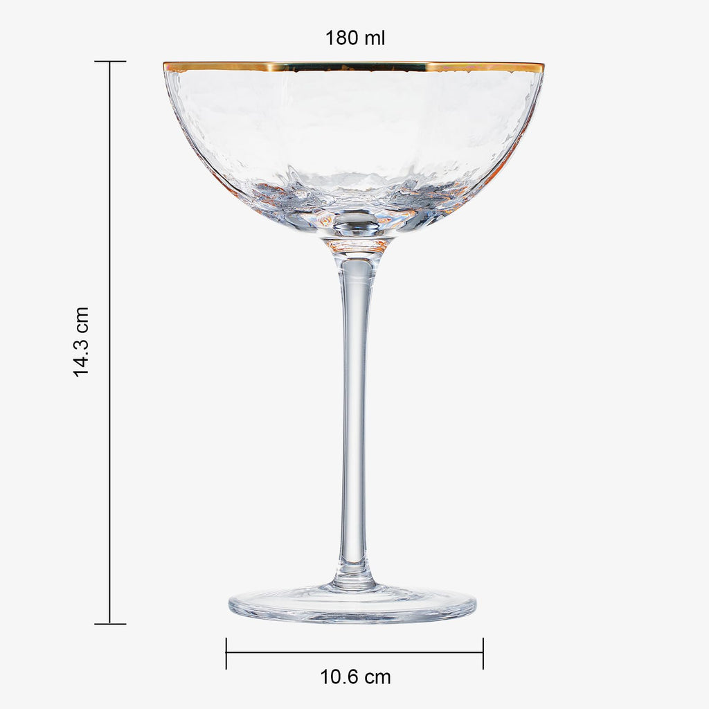 Khen Champagne Coupe Glasses Set of 4 – Vintage Gold Rim Cocktail Goblets 6oz Crystal Glassware