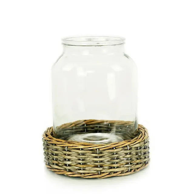 Clear Glass Terrarium Jar with Woven Wicker Base
