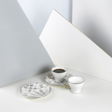 Amal Espresso Turkish Coffee Cups 12-Pc – Grey & Silver, Elegant Coffee Cup Set