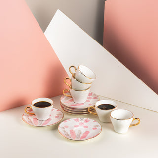 Amal Espresso Turkish Coffee Cups 12-Pc – Pink & Gold, Elegant Coffee Set