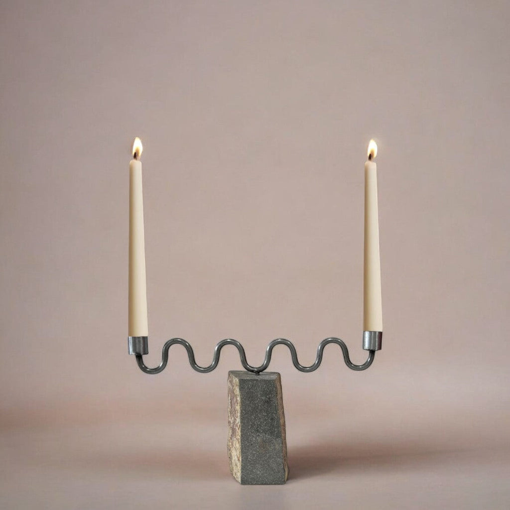 Aria River Rock & Iron Taper Candle Holder