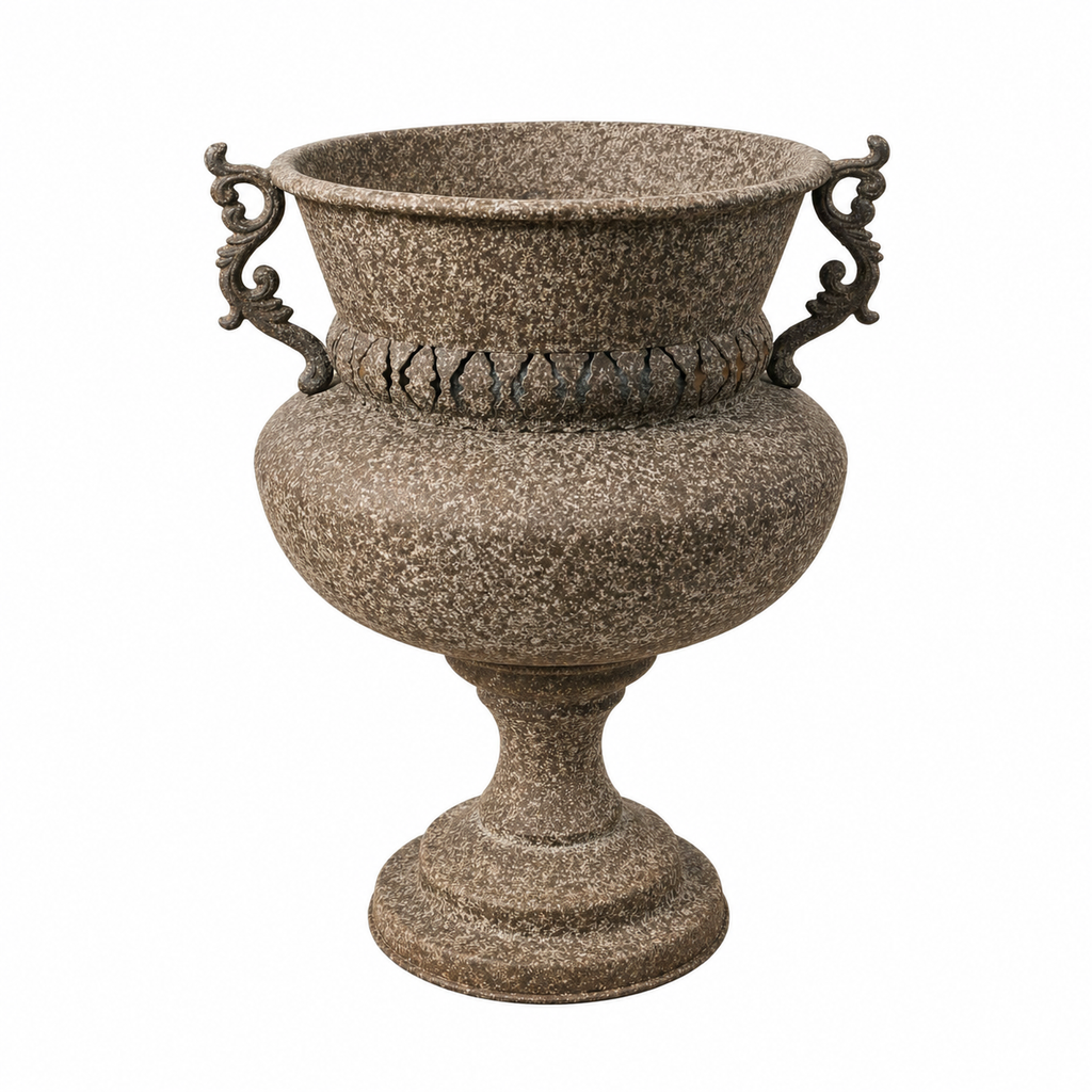 Vintage Iron Urn Planter with Pedestal & Curved Handles