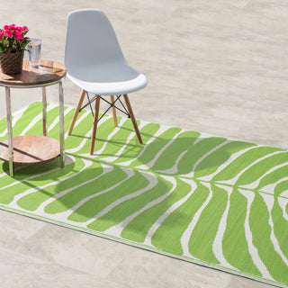 Hilo Green Tropical Leaf Reversible Outdoor Patio Rug