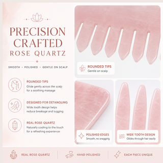 Crown Chakra Rose Quartz Comb – Crystal Scalp Massage & Wide Tooth Hair Comb