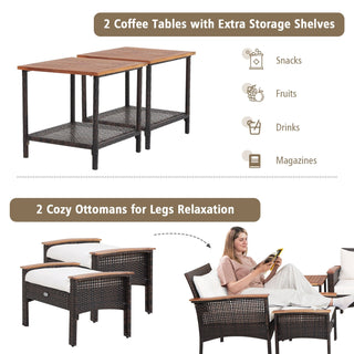 7-Piece Mixed Brown PE Rattan Patio Conversation Set with Cushions