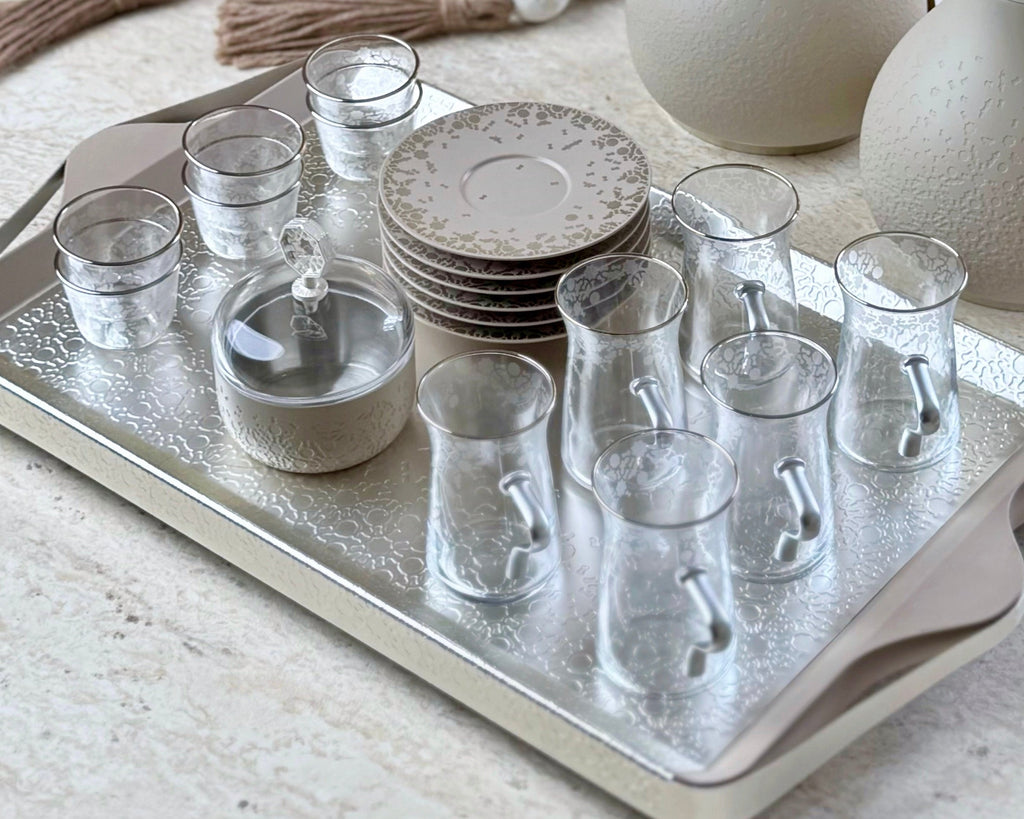 Nourhan - Tea Set (19-Pc) - Beige & Silver