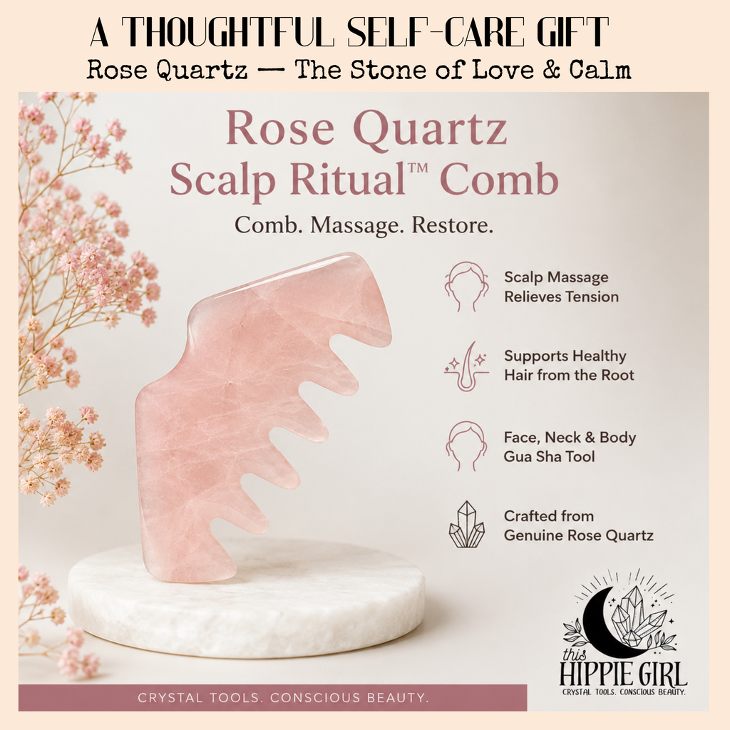 Rose Quartz Scalp Ritual™ Comb + Gua Sha – 2-in-1 Crystal Scalp & Facial Massage Tool