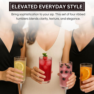 Khen Clear Ribbed Acrylic Drinking Glasses Set of 4 – Unbreakable 12oz Tritan Tumblers for Everyday Use