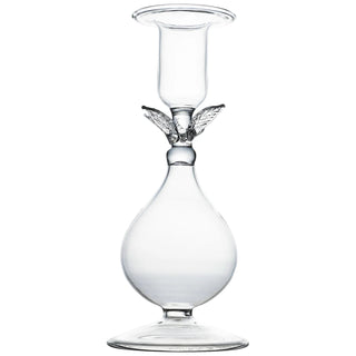 La BoHeme Clear Candlestick, w/Pink/Green/Amber/Blue/Clear Leaves