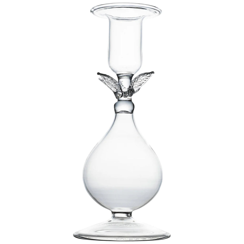 La BoHeme Clear Candlestick, w/Pink/Green/Amber/Blue/Clear Leaves