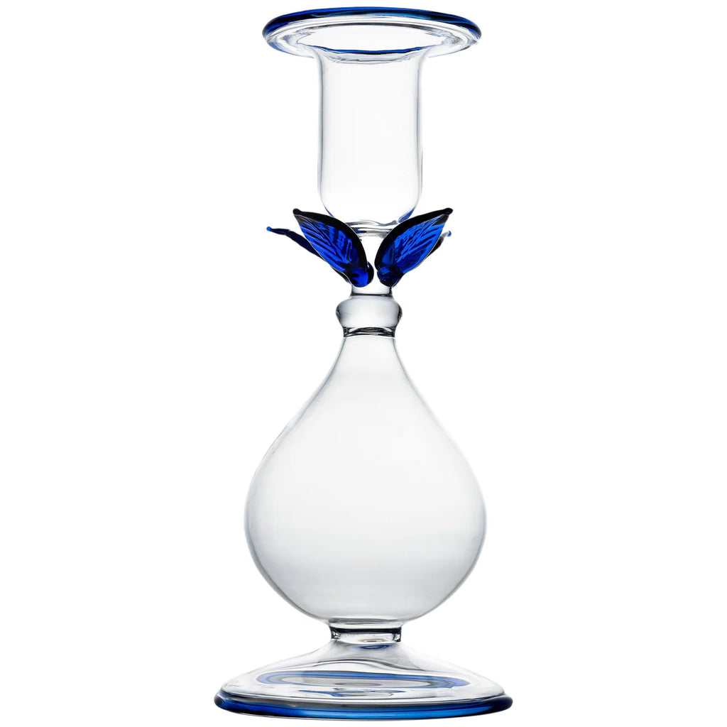 La BoHeme Clear Candlestick, w/Pink/Green/Amber/Blue/Clear Leaves