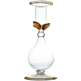 La BoHeme Clear Candlestick, w/Pink/Green/Amber/Blue/Clear Leaves