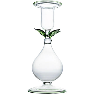 La BoHeme Clear Candlestick, w/Pink/Green/Amber/Blue/Clear Leaves