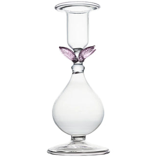 La BoHeme Clear Candlestick, w/Pink/Green/Amber/Blue/Clear Leaves