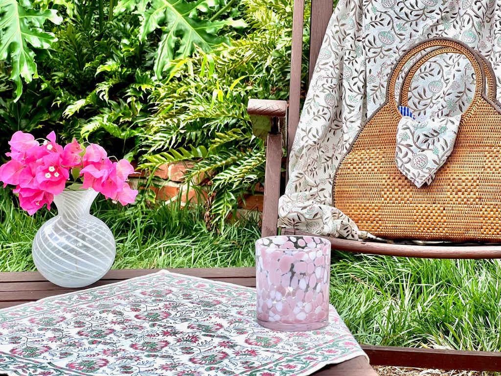 Cabana Napkin - Set of 8 and Tablecloth, Pink Pomegranate