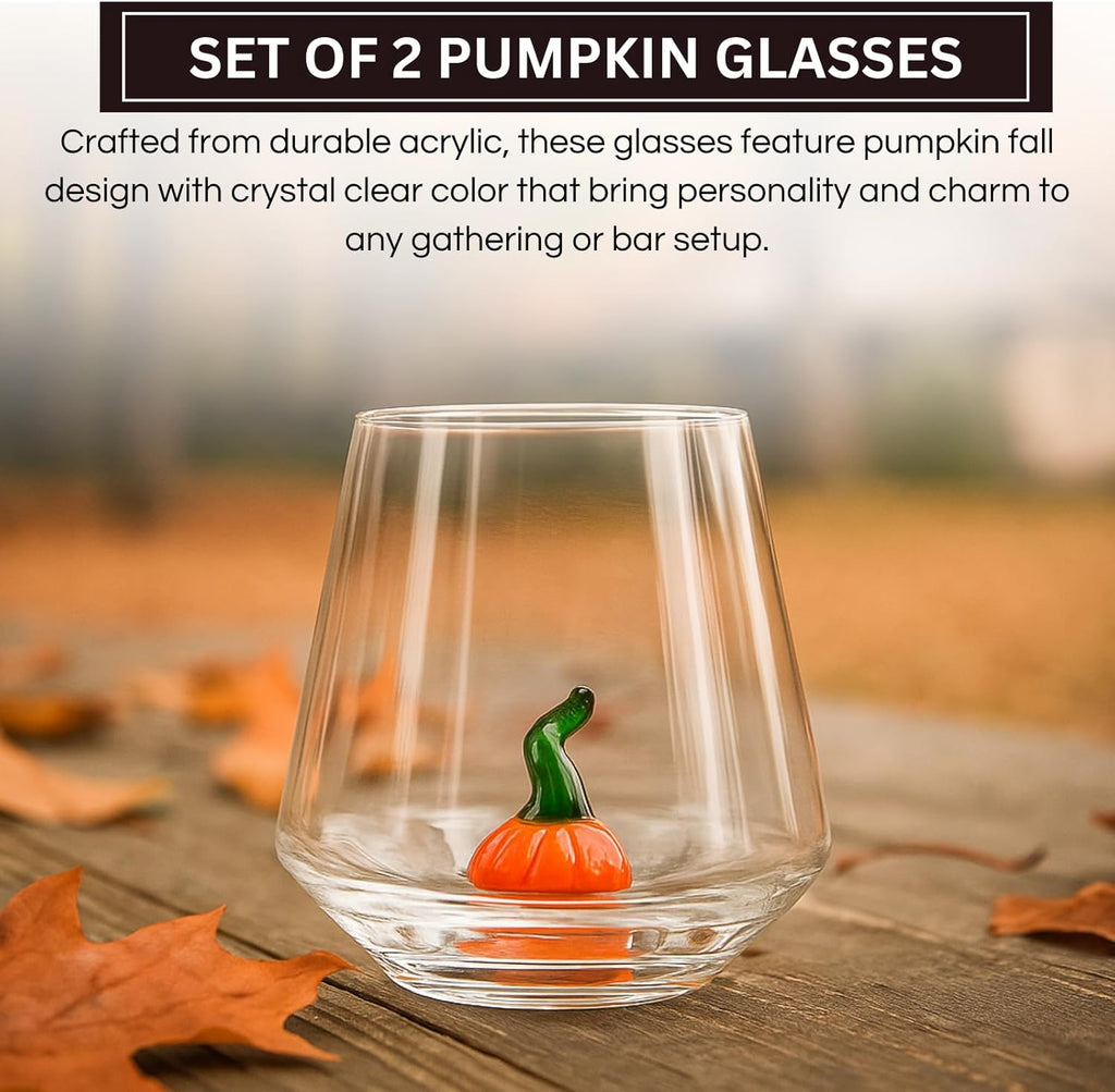 Khen Pumpkin Glass Tumbler Set 12oz – Fall Decorative Drinkware for Bar & Holiday Gifts