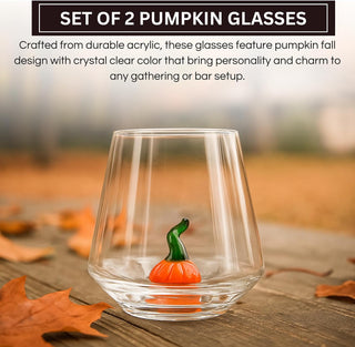 Khen Pumpkin Glass Tumbler Set 12oz – Fall Decorative Drinkware for Bar & Holiday Gifts