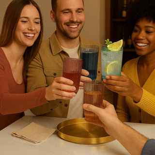 Khen Shatterproof Acrylic Ribbed Drinking Glasses Set of 4 – BPA-Free Tall Reusable Drinkware 12oz