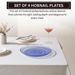 Blue Glass Hobnail Dinner Plates Set of 4 – Vintage Decorative Charger Plates for Home Dining