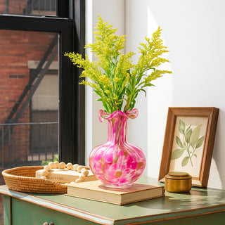 Blush Petal Small Hand-Blown Glass Flower Vase – 7-Inch Decorative Vase for Home Decor