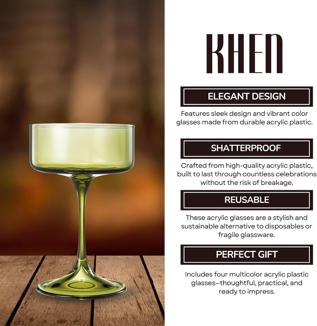 Khen Morgan Champagne Coupe Set – Vibrant Colors (Set of 4)