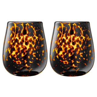 Leopard Print Amber Stemless Wine Glass Set of 2 – Trendy Colored Drinkware for Wine Lovers