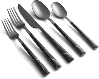 Cambridge Eivin Mirror with Black Marble Handle 20-Piece Flatware Set, 18/0 stainless steel