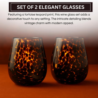 Leopard Print Amber Stemless Wine Glass Set of 2 – Trendy Colored Drinkware for Wine Lovers