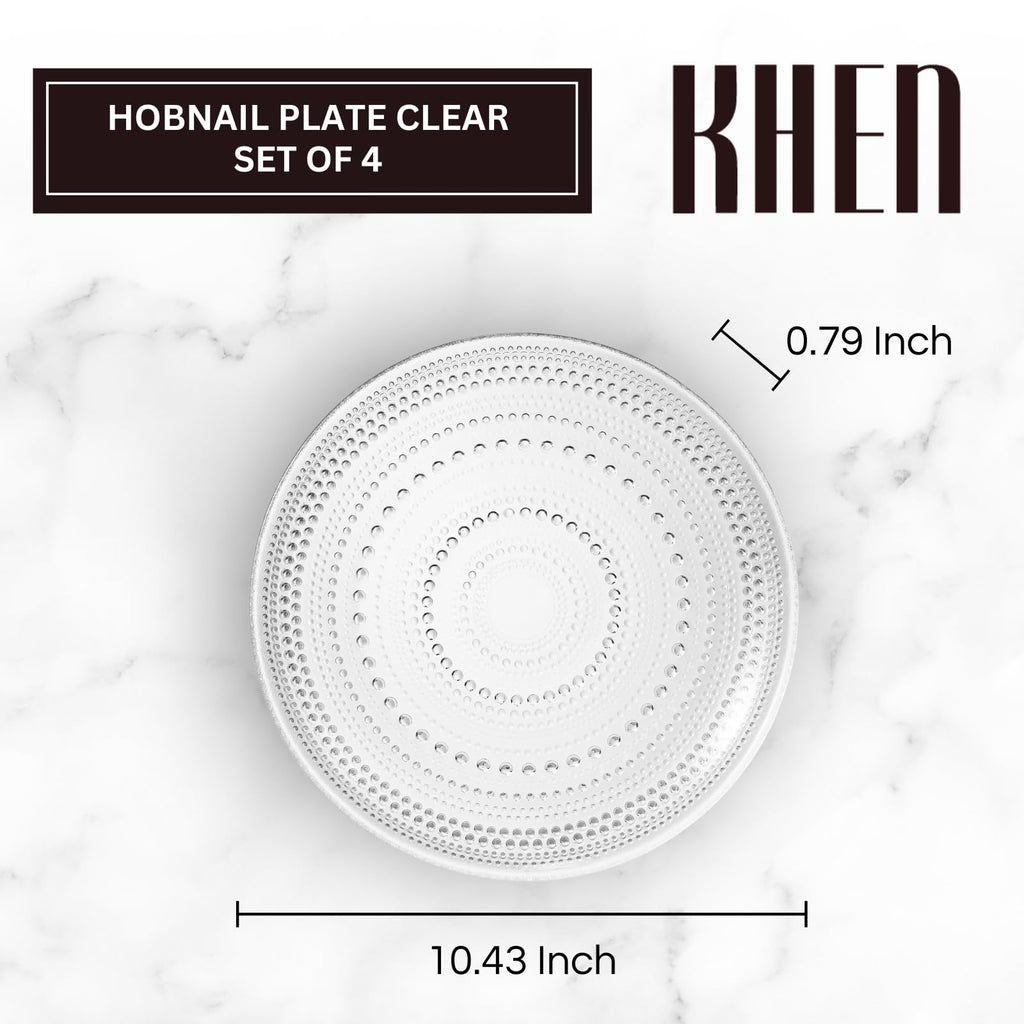 Clear Glass Hobnail Dinner Plates Set of 4 – Classic Textured Charger Plates for Dining Decor