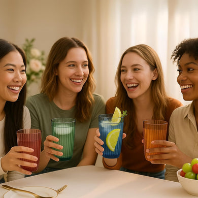 Khen Shatterproof Acrylic Ribbed Drinking Glasses Set of 4 – BPA-Free Tall Reusable Drinkware 12oz