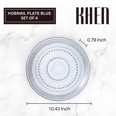 Blue Glass Hobnail Dinner Plates Set of 4 – Vintage Decorative Charger Plates for Home Dining