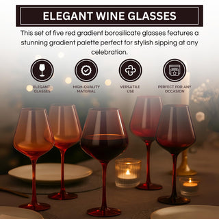 Red Rocks Gradient Colored Wine Glass Set of 5 – Elegant 20oz Glassware for Home Bar