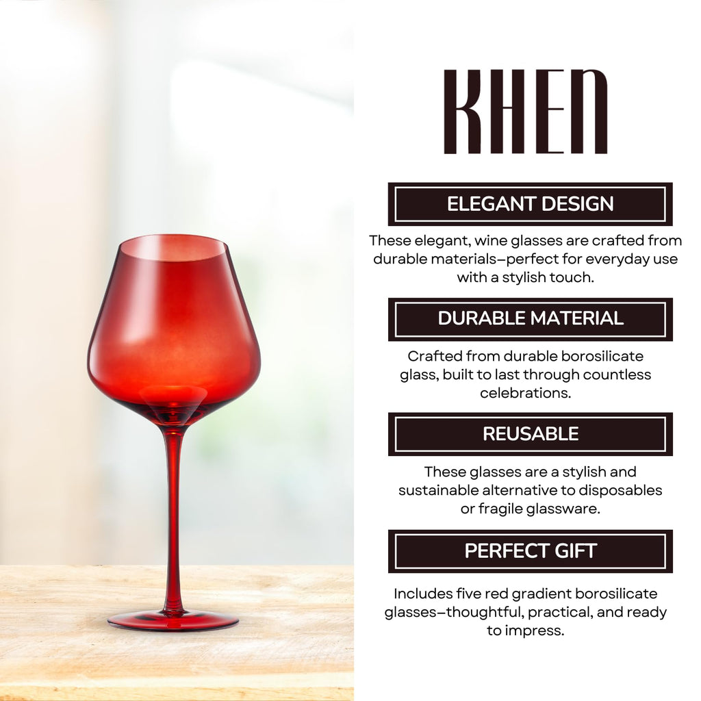 Red Rocks Gradient Colored Wine Glass Set of 5 – Elegant 20oz Glassware for Home Bar